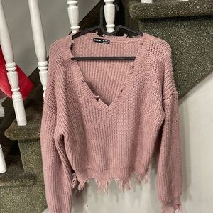 Shein distressed hem rib knit sweater size small 4